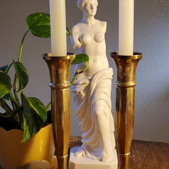 Vintage Art Deco Brass Candlesticks Set of 2 Hong Kong 8 1/4 in Pre-Owned - Picture 2 of 4